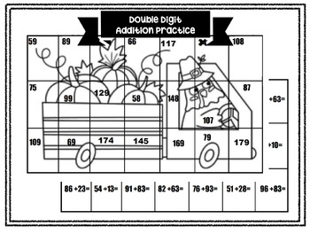 Preview of Fall Double Digit Addition Puzzle- No Regrouping