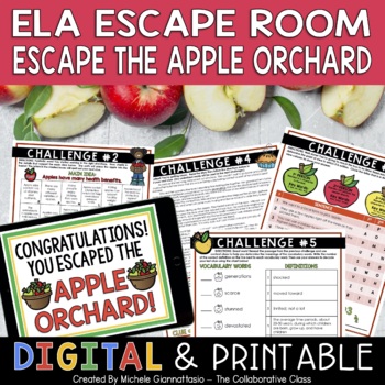 Preview of ELA Escape Room | Escape the Apple Orchard | Skill Review | Print & Digital