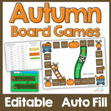Fall Editable Board Games Auto-Fill for Sight Words or Math
