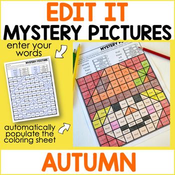 Preview of Editable Color by Code Sight Word Mystery Pictures - Autumn