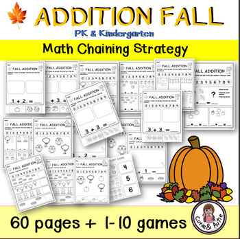 Preview of Fall addition Preschool & Kindergarten Math Worksheet 60 pages