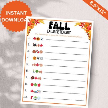 Fall Emoji Pictionary | Fall Printable Game | Fall Emoji Game ...