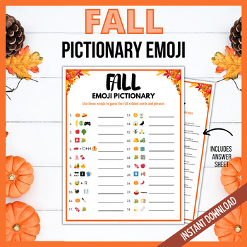 Fall Emoji Pictionary, Printable Autumn Games, Fall Time Activities