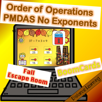 Preview of Fall Escape Room Order of Operations PMDAS (No Exponents) | Boom Cards 