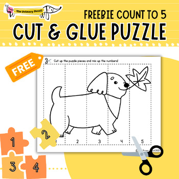 Preview of Fall FREEBIE Cut & Glue Number Puzzle Math Center | Counting To 5 | Fine Motor