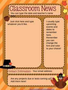 Preview of Fall FREEBIE! Editable Newsletter to test out in your classroom!