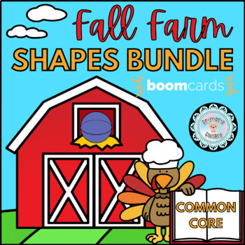 Preview of Fall Turkey Farm 2D Flat & 3D Solid Shapes Boom Card Bundle