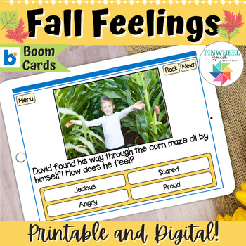 Preview of Fall Feelings Boom Cards Emotions Social Problem Solving Speech Therapy Activity