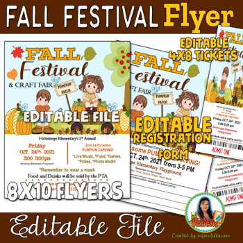 Preview of Fall Festival Event Flyer & Tickets - Editable PTA, PTO, Craft Fair Fundraiser