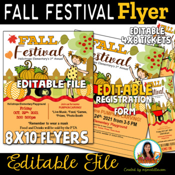 Preview of Fall Festival Pumpkin Event Flyer & Tickets - Editable PTA, PTO, Fundraiser