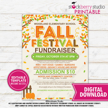 Preview of Fall Festival Fundraiser Flyer Printable Harvest Halloween Party Invitation