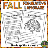 Fall Figurative Language Writing Activities and Vocabulary Cards