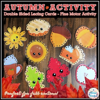 Preview of Fall Fine Motor Lacing Cards for September, October, and November Centers