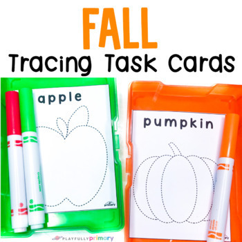 Preview of Fall Fine Motor Task Boxes, Fall Prewriting Fine Motor Tracing Task Cards