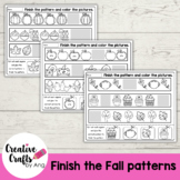 Fall Finish the Patterns (Black and White) - Preschool | P