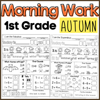 Preview of Fall First Grade Morning Work Bundle Math and ELA Digital Printable