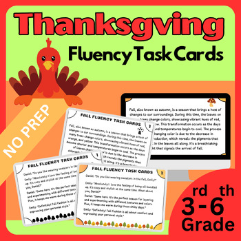 Preview of 48 Fall Fluency Task Cards | Thanksgiving Oral Reading Fluency