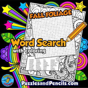 Preview of Fall Foliage Word Search Puzzle Activity Page with Coloring | Autumn Puzzle