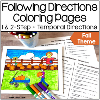 Preview of Fall Following Directions Coloring Sheets - 1 & 2 Step Directions Speech Therapy