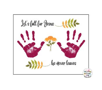 Preview of Fall For Jesus Handprint Art Craft Printable Template / Fall / Religion