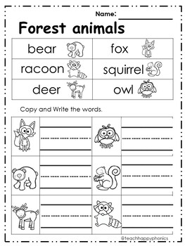 Fall / Forest Animals Kindergarten Math and Literacy Worksheets | TPT