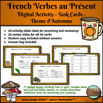 Preview of French Most Common Verbs Present Tense Fall Theme Digital Activity Task Cards
