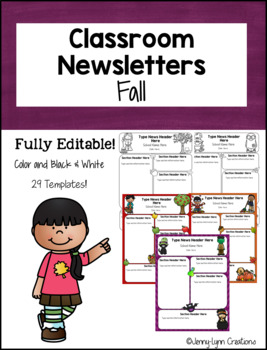 Fall Fully Editable Classroom Newsletters by Jenny-Lynn Creations