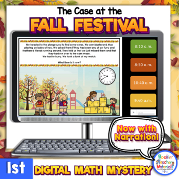 Preview of Fall Fun 1st Grade Narrated Digital Math Mystery