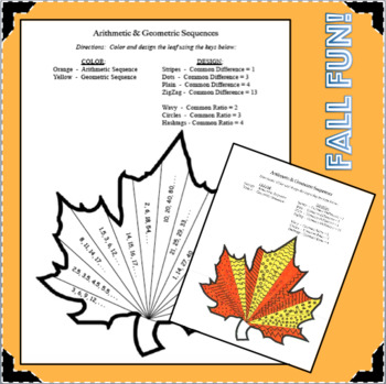 Fall Fun! Arithmetic Geometric Sequences Common Ratio Difference Activity