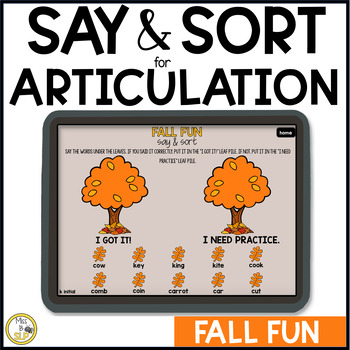Preview of Fall Fun Articulation Say & Sort - Digital Speech Progress Monitoring