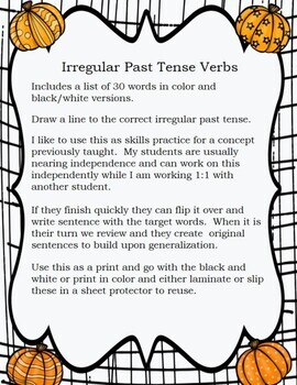 Irregular Past Tense Verbs Packet-Fall Fun | TpT