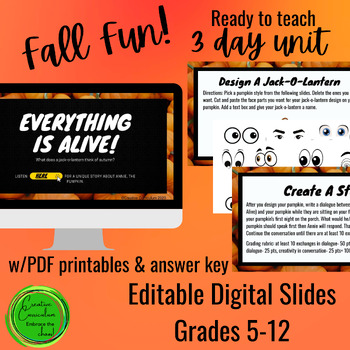 Preview of Fall Fun Pumpkin- Podcast/Short Story/Creative Writing- Google Drive+PDF