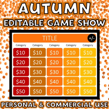Preview of Fall Game Show Template EDITABLE for ANY SUBJECT Personal or Commercial Use