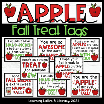 Preview of Fall Gift Tags September Apple Treat Tags Fall Break Student Coworker Gift