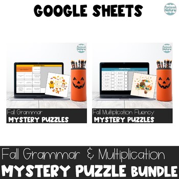 Preview of Fall Grammar and Multiplication Facts Fluency 1-12 Pixel Art Puzzles Bundle