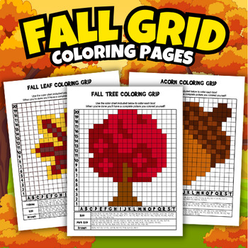 Preview of Fall Grid Coloring Pages Mystery Picture Activities