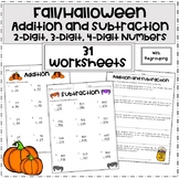 Fall Halloween Addition and Subtraction With Regrouping Wo