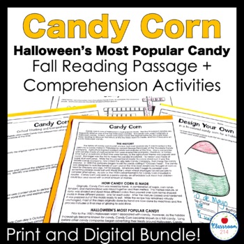 Preview of Fall Halloween Candy Corn Reading Comprehension Passage Activities