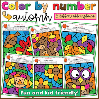 Preview of Fall Autumn Math Number Recognition Color by Number Activities