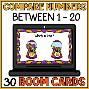 Preview of Fall Halloween Comparing Numbers Boom Cards - Compare Sets to 20 Kindergarten