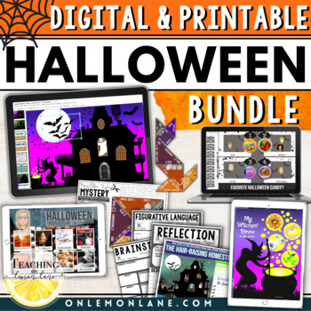 Preview of Fall/Halloween Digital Writing Art Crafts Math Activities No Prep Upper Grades