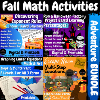 Preview of Fall Halloween Math Bundle Math & Art Escape Room Project PBL Inquiry Activity