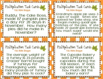 Fall Multi-Digit Multiplication Task Cards by Teaching With a Mountain View