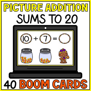 Preview of Fall Halloween Picture Addition to 20 Boom Cards - Single Digit Addition