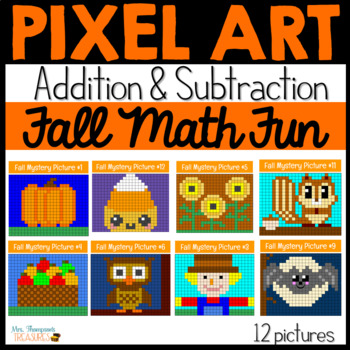 Preview of Fall / Halloween Pixel Art Math - Addition and Subtraction BUNDLE
