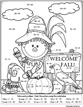Fall Math / Halloween / Scarecrow / Addition & Subtraction Color by Number