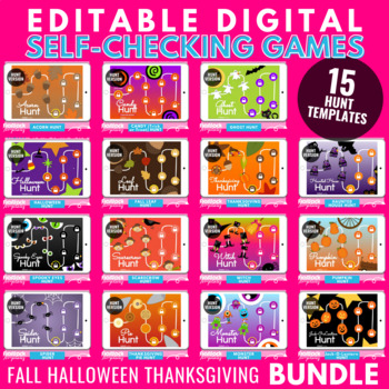 Preview of Fall Halloween Thanksgiving HUNT Google Slides PowerPoint Game Templates Bundle