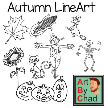 Preview of Fall Halloween and Autumn themed Line ArtByChad