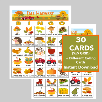 Preview of Fall Harvest Bingo 30 cards, Download, Printable Games, Virtual Games