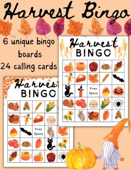 Preview of Fall Harvest Party Bingo Game - Autumn Class Party - Pumpkins Leaves Scarecrow